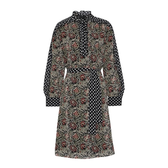 ANTIK BATIK Balyna ruffle-trimmed printed silk-chiffon dress New Size 8